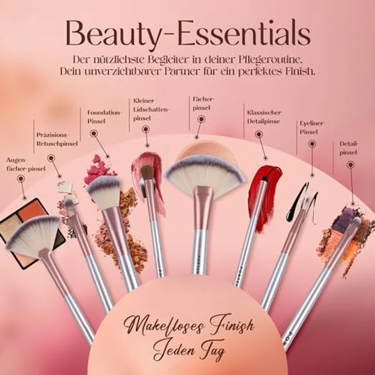 PORTENTUM Professionelles Make-Up-Pinsel-Set, 18 Stück mit hochwertigen synthetischen Borsten und weißer PU-Ledertasche – Bild 5