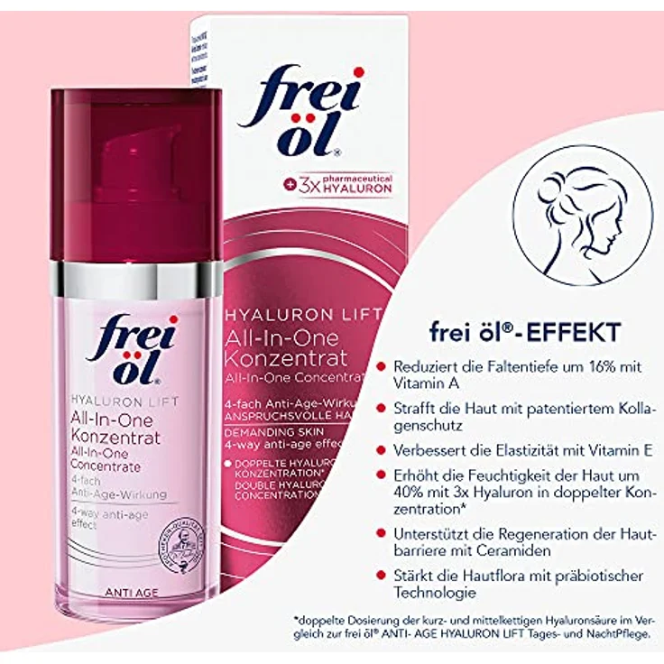 Frei Öl Tages- Und Nachtpflege frei Öl ANTI-AGE HYALURON LIFT All-in-One-Konzentrat Gesichtscreme 30 ml mit hautverjüngernder Wirkung – Bild 4
