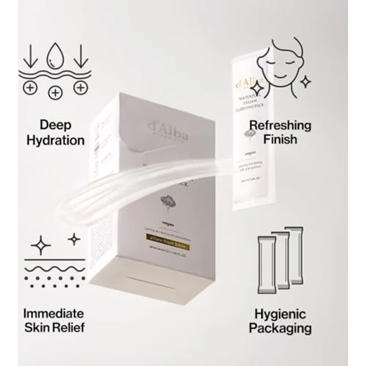 d'Alba Waterfull Vegan Sleeping Pack, Nachtcreme mit Premium-Weiße Trüffel und feuchtigkeitsspendender Gel-Creme-Formel, 50 ml – Bild 5