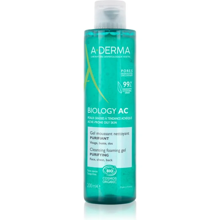 A-Derma Biology AC Reinigungsschaumgel für fettige und Mischhaut, 200 ml, natürliche Inhaltsstoffe, porenreinigend – Bild 1