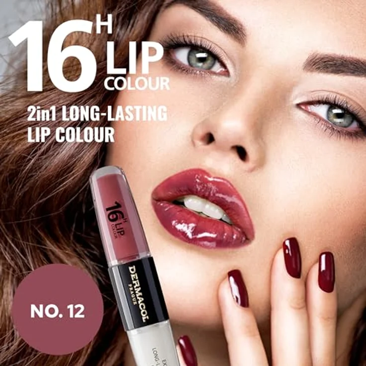 Dermacol 16H Lip Colour, langlebiger, glänzender Lippenstift, Farbton 12 Trouble Free, 2x4 ml, hohe Pigmentierung – Bild 4