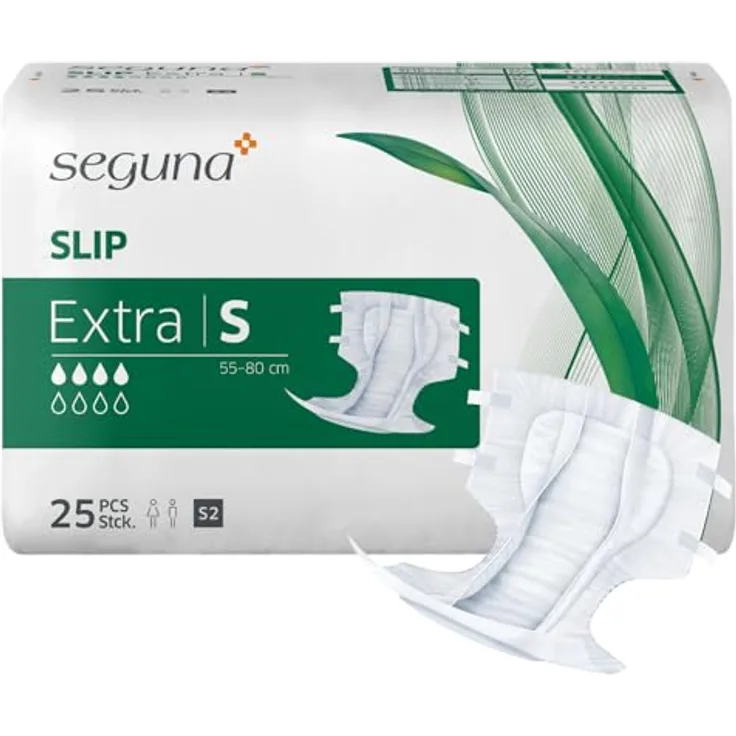 Seguna Slip Extra, Inkontinenz Windeln für Erwachsene, Frauen, Männer, mittlere Blasenschwäche, Stuhlinkontinenz, Saugleistung 2.400 ml, S (Beutel 25 Stück)