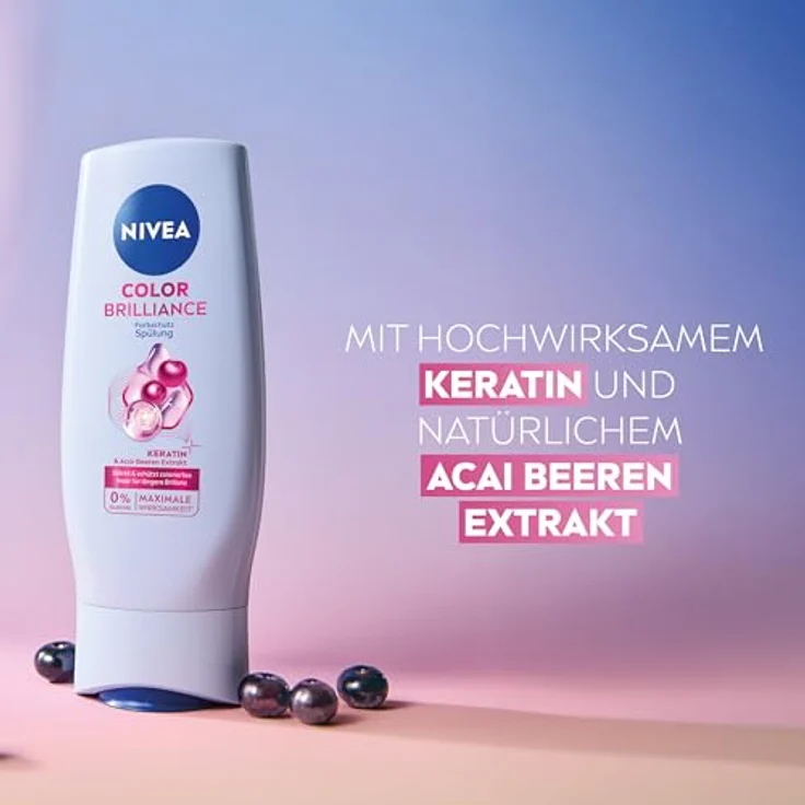 NIVEA Color Brilliance Farbschutz Spülung, 200 ml, feuchtigkeitsspendende Haarspülung mit Keratin und Acai Beeren-Extrakt, silikonfrei für längeren Farbschutz – Bild 2