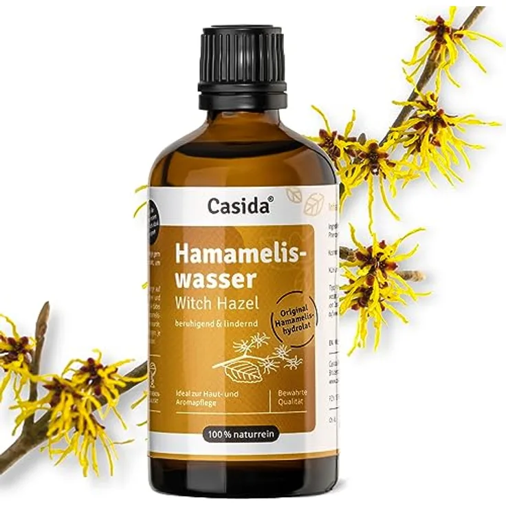 Casida® Hamameliswasser - Witch Hazel Water - Pflanzenwasser, natürliches Gesichtswasser, wirkt klärend und beruhigend bei Mischhaut - 100 ml