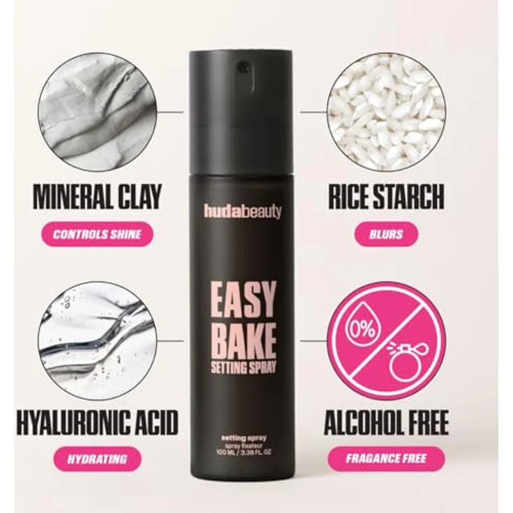 HUDA BEAUTY Easy Bake Setting Spray, Fixierspray & Fixierpuder, alkoholfrei, 30 ml, mattes Finish, bis zu 16 Stunden Halt – Bild 4