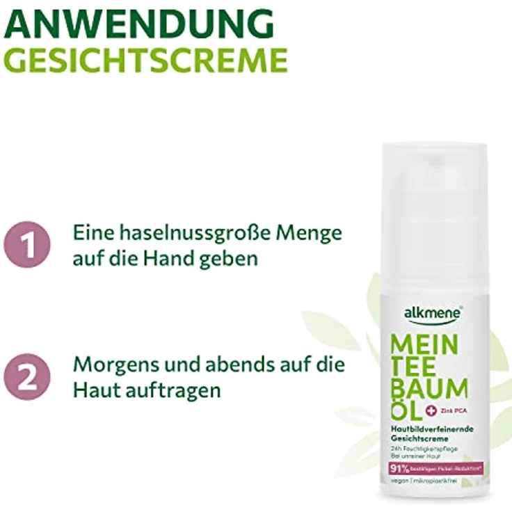 alkmene Tagescreme Teebaumöl, Gesichtscreme mit 91% Pickel-Reduktion, vegan, 50 ml – Bild 4