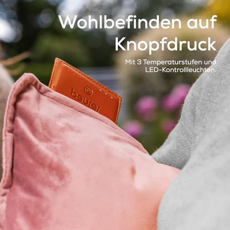 Beurer Heaty HK 77, kabelloses Heizkissen mit Akku, 3 Temperaturstufen, Schnellheizung, Abschaltautomatik, weicher Samtstoff, rosa – Bild 5