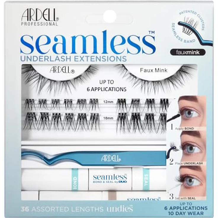 ARDELL Seamless Underlash Extensions Kit Fauxmink | Natürliche Wimpernverlängerung bis zu 10 Tage | Set inkl. Remover, Applicator, Bond & Seal | 36 Wimpern Extensions in 4 Längen – Bild 1