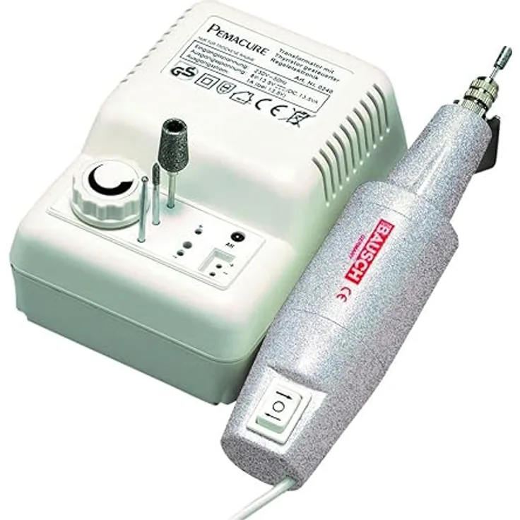 PETER BAUSCH 0360K Elektrisches Maniküre-/Pediküregerät für Profis, stufenlos regulierbar, mit Luftkühlung, 10 Aufsätze: schleifen, feilen, Hornhaut entfernen, Fußpflege