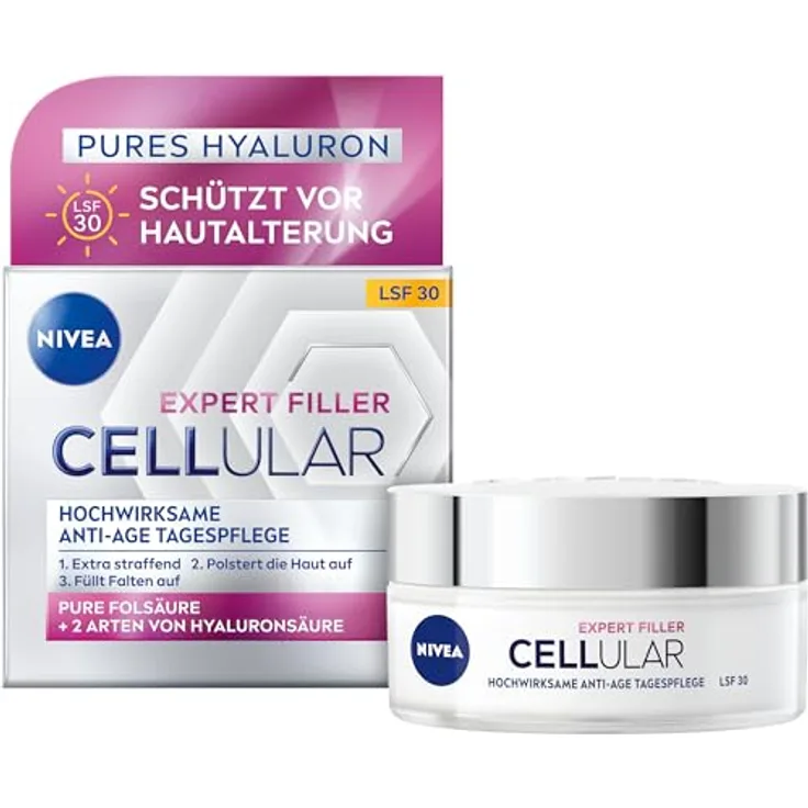 NIVEA Cellular Expert Filler Hochwirksame Anti-Age Tagespflege LSF 30, extra straffende Gesichtspflege mit Auffüllungseffekt, aufpolsternde Tagescreme mit Hyaluronsäure & Sonnenschutz (50 ml)