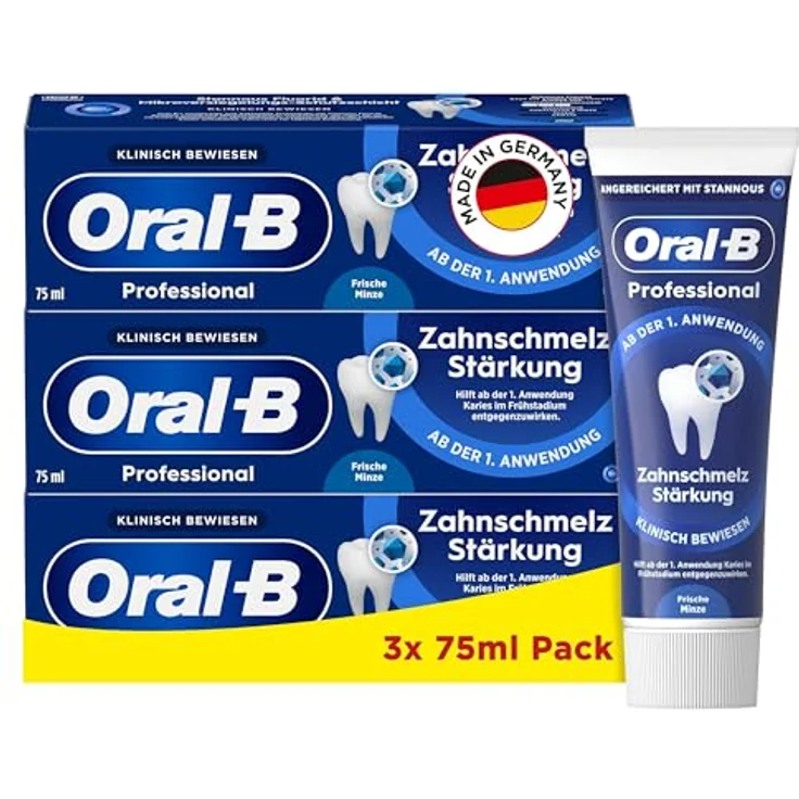 Oral-B Professional Zahnschmelz Stärkung Zahnpasta, 3x75ml, Anti-Karies und Mikroversiegelungs-Schutz mit Naturminze Geschmack, Made in Germany – Bild 1