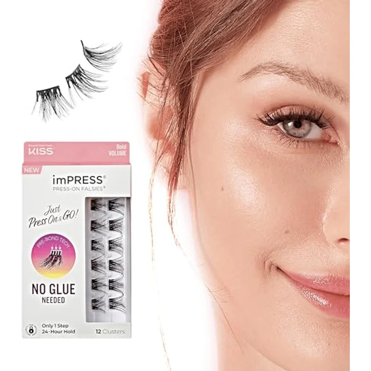KISS imPRESS Just Press & GO ! selbstklebende Wimpern Bold Volume C 12 St., Schwarz – Bild 1