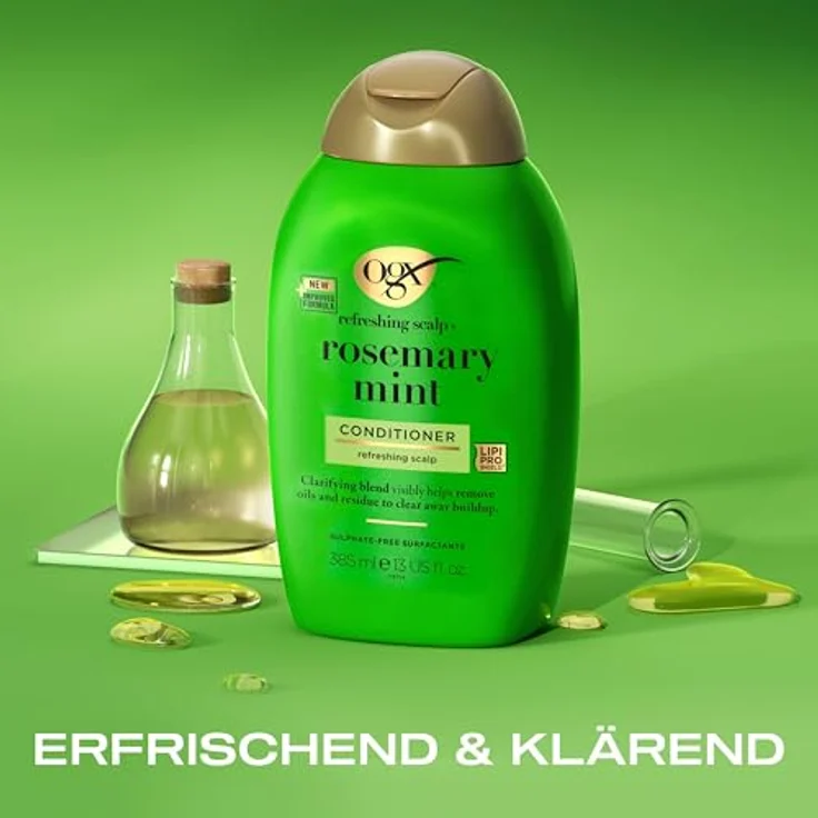 OGX Rosemary Mint Conditioner, klärende Haarspülung mit LipiPro Shield Technologie, für fettiges Haar, 385 ml – Bild 2