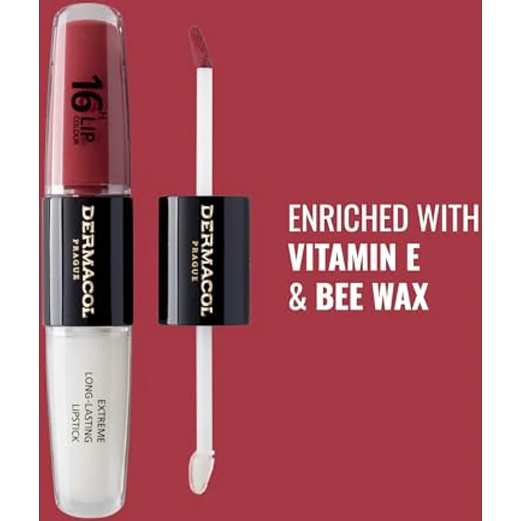 Dermacol 16H Lip Colour, langlebiger, glänzender Lippenstift mit kräftiger Farbe, Farbton 28 Royal Peony, 2x4 ml – Bild 3
