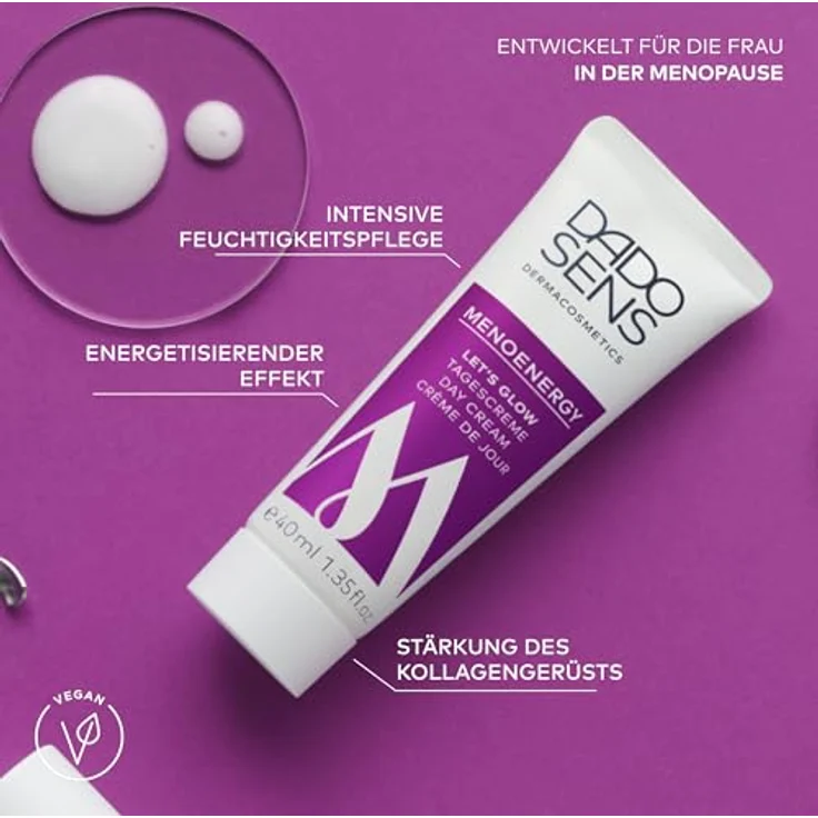 Dado Sens MENOENERGY LET‘S GLOW TAGESCREME (40ml) - Veganes Kollagen, Green Chiretta, Feuchtigkeitsspendend, Reduziert Müdigkeit & Stress, Für strahlende Haut, Vegan – Bild 2