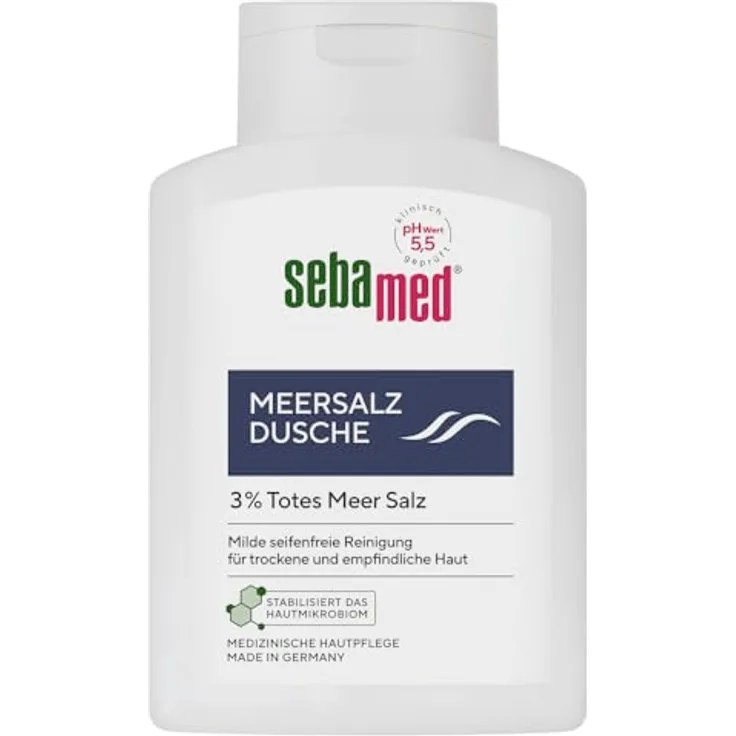 Sebamed Meersalz Dusche 200 ml, Duschgel mit 3 % Totes Meer Salz, seifenfreie Reinigung für empfindliche und trockene Haut