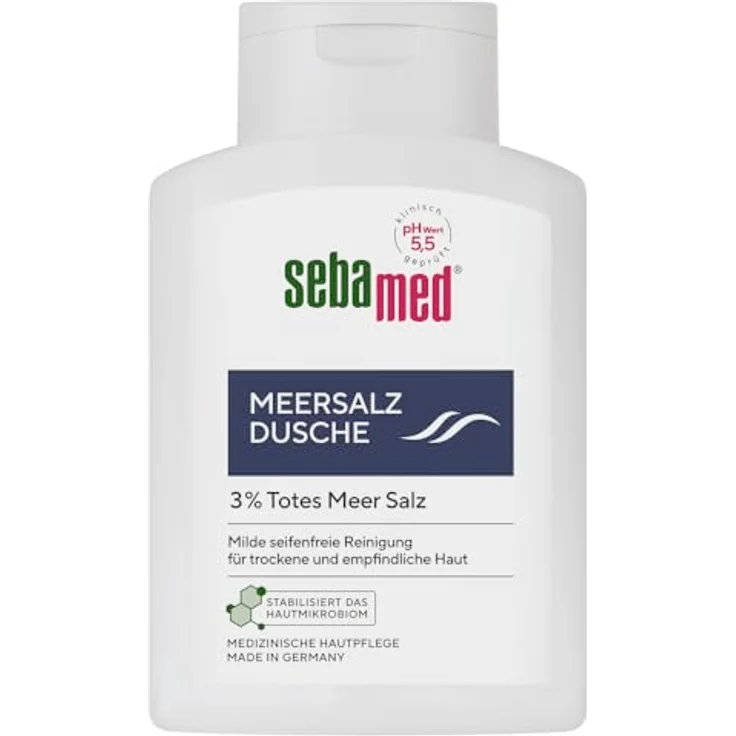 Sebamed Meersalz Dusche 200 ml, Duschgel mit 3 % Totes Meer Salz, seifenfreie Reinigung für empfindliche und trockene Haut – Bild 1