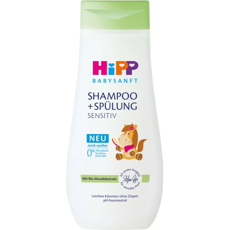 Hipp Babysanft Sensitive Shampoo mit Conditioner, für Kinder ab der Geburt, 200 ml, sanfte Reinigung ohne Parfüm, vegan
