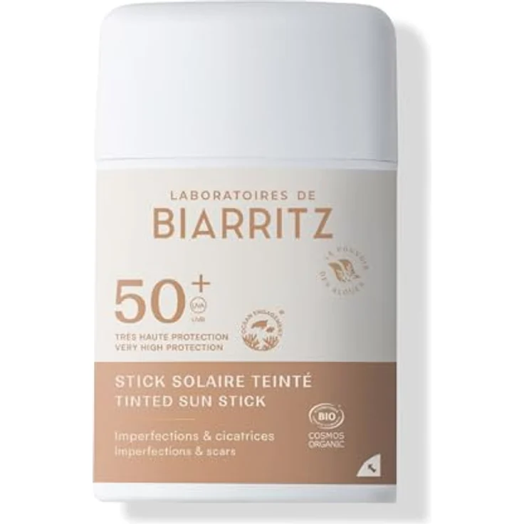 Laboratoires de Biarritz Getönter Sonnenstick LSF50, Bio-zertifiziert, beige, schützt und kaschiert Narben, 12g, Made in France – Bild 1
