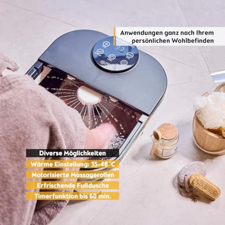 TZS First Austria Fußsprudelbad Modell FA-1402, klappbares Fußmassagegerät mit 500W, 3 Aufsätzen, 6 Massagerollen, Infrarot- & Heizfunktion, Fußbad mit Vibrations- & Luftblasenmassage – Bild 5