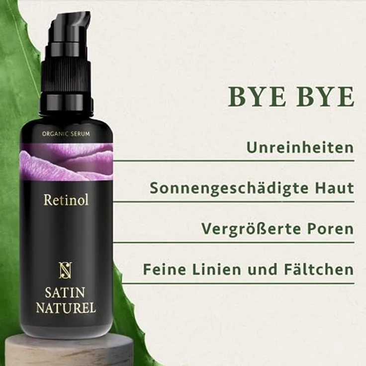SatinNaturel Retinol Serum 50ml - Hochdosiertes Retinol + Hyaluron + Bio Aloe Vera + Niacinamide + Salicylsäure - Auch für Hals & Dekolleté - Strahlende Haut ohne Pickel - Vegan Skincare – Bild 3