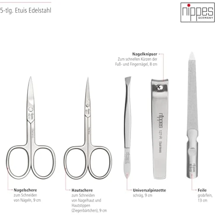 nippes Solingen Maniküre Set Verde, 5-teilig, veganes Eukalyptus-Lederetui, rostfreies Edelstahl-Nagelpflege-Set, Made in Solingen/Germany – Bild 3
