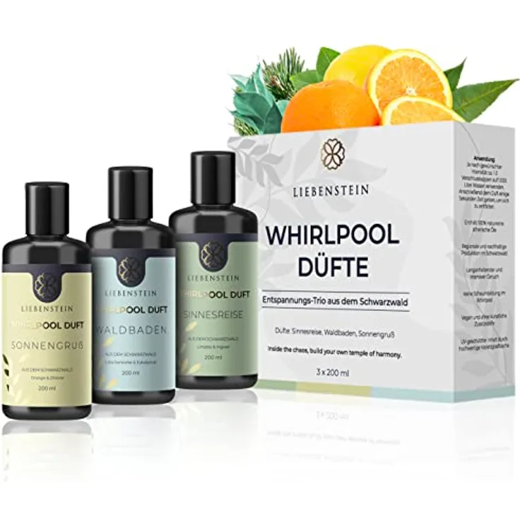 Liebenstein Badezusatz Whirlpool Duft Set Entspannungs-Trio, 3x200ml mit 100% naturreinen Inhaltsstoffen, regional und nachhaltig produziert, ohne Schaumbildung