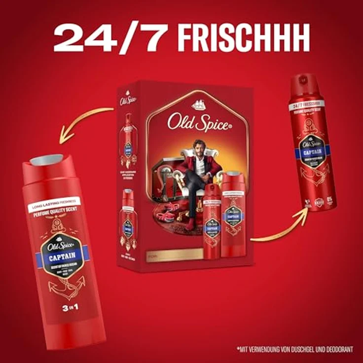 Old Spice Gentleman Geschenkset, Captain Deospray (150 ml) und Duschgel (250 ml) mit langanhaltendem Duft in Parfumqualität – Bild 3