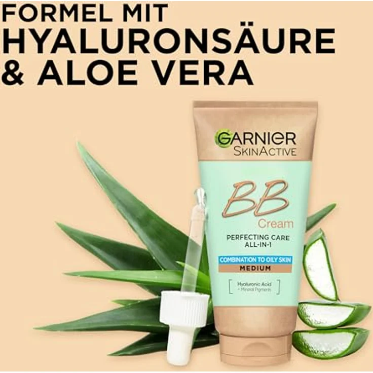 Garnier Miracle Skin Perfector BB Cream Matt Effect, getönte Gesichtscreme für Misch- und ölige Haut, Farbe Mittel, mit Lichtschutzfaktor 25, ölfrei, mit Hyaluronsäure und Aloe Vera – Bild 2