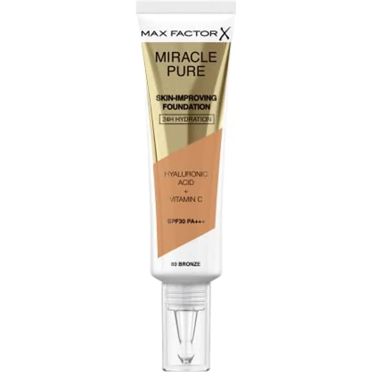 Max Factor Miracle Pure Skin Improving Foundation, Fb. 80 Bronze, hautverbesserndes Make-Up mit LSF 30, 30 ml