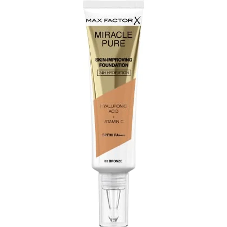 Max Factor Miracle Pure Skin Improving Foundation, Fb. 80 Bronze, hautverbesserndes Make-Up mit LSF 30, 30 ml – Bild 1