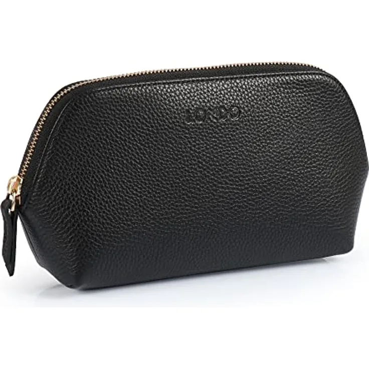 Londo Echtleder Kosmetiktasche, Schminktasche, Make up Tasche für Damen, Mädchen - Sonderfach mit Reisverschluss (Schwarz)