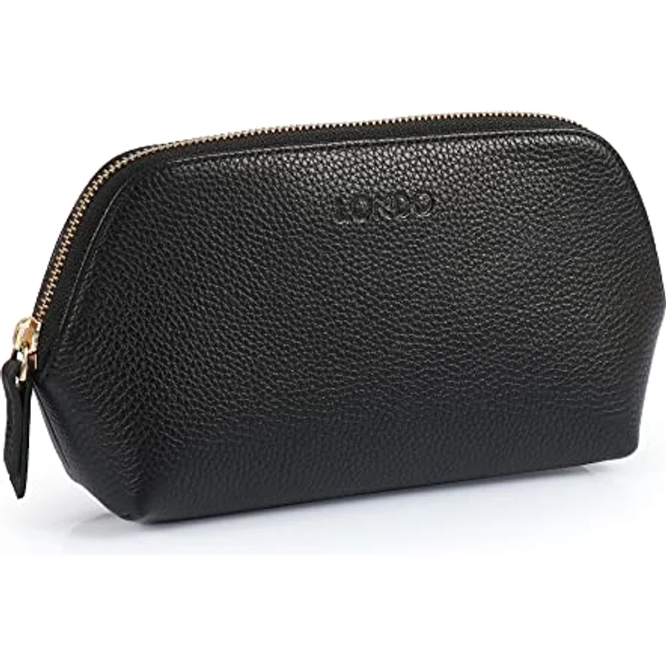 Londo Echtleder Kosmetiktasche, Schminktasche, Make up Tasche für Damen, Mädchen - Sonderfach mit Reisverschluss (Schwarz) – Bild 1