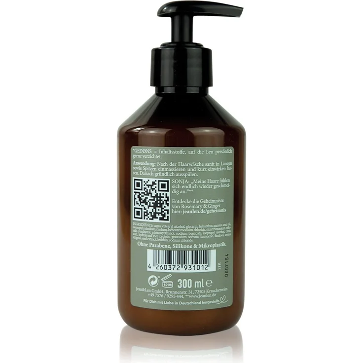 Jean & Len Conditioner Feuchtigkeit Rosemary & Ginger Tägliche Extrapflege 300 ml – Bild 2