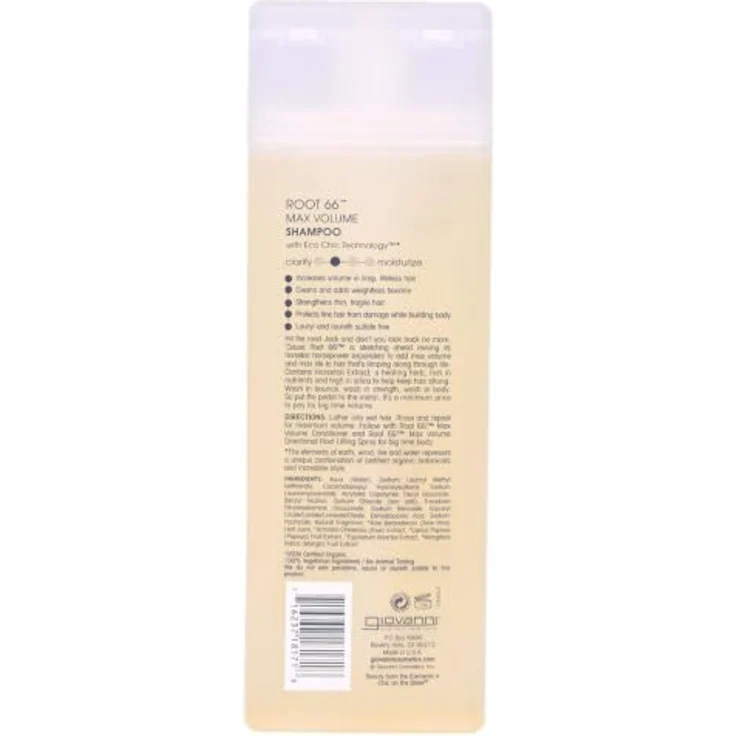 Giovanni Root 66 Max Volume Shampoo, 250ml, für feines Haar, sulfatfrei und vegan, mit Schachtelhalm-Extrakt – Bild 3