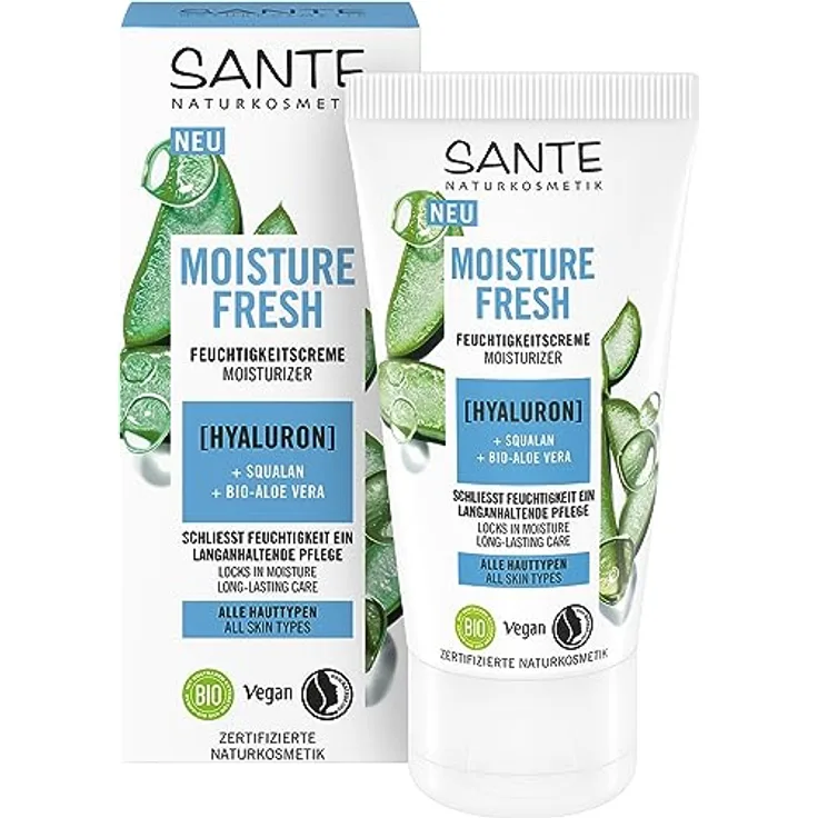 SANTE Naturkosmetik Moisture Fresh Feuchtigkeitscreme mit Hyaluron, Squalan & Bio-Aloe Vera, 50ml, nährende Gesichtspflege für intensive Feuchtigkeitspflege und geschmeidige Haut