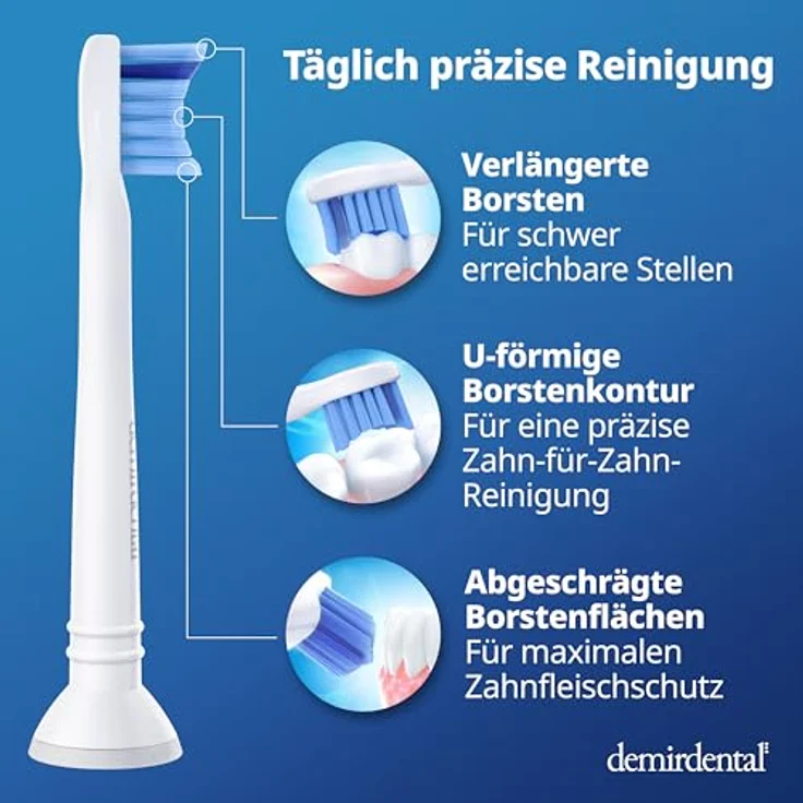 Demirdental 8er-Pack Mini Aufsätze für Philips Sonicare Zahnbürstenaufsatz ProResults, auch für DiamondClean FlexCare EasyClean HealthyWhite, HX6028 Ersatzbürsten designed in Berlin, Medium Härtegrad – Bild 4