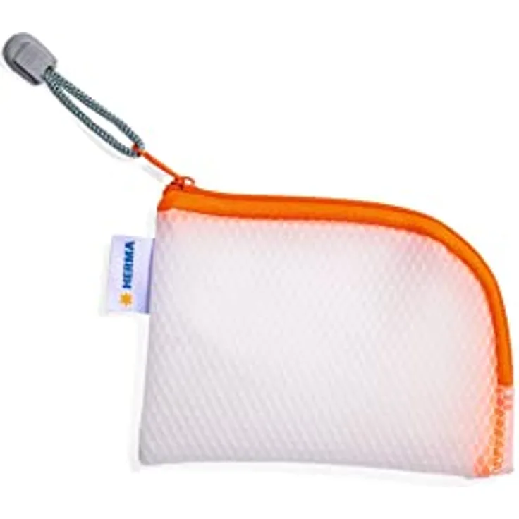 HERMA 20253 Reißverschlusstasche Reiseetui A7 transparent orange, kleine verschließbare Sichttasche mit Zipper, Kulturtasche für Handy, Ladekabel, Kosmetik, Stifte, Schlüssel