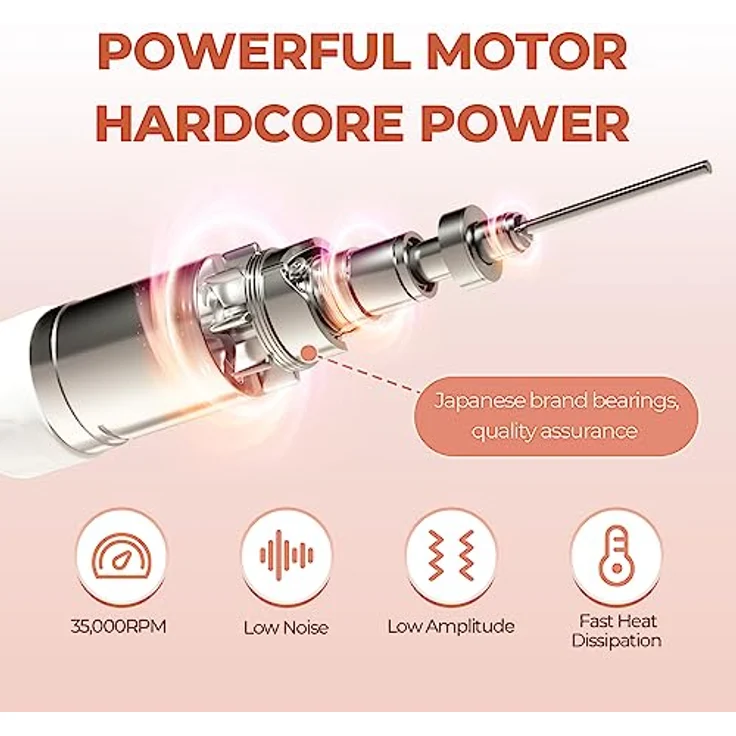 JCMaster Maniküre-Pediküre-Set Nagelfräser Profi 35.000 U/Min, elektrische Nagelfeile für Gelnägel Acrylnägel, inkl 6x Bits, mit Fußpedal – Bild 6