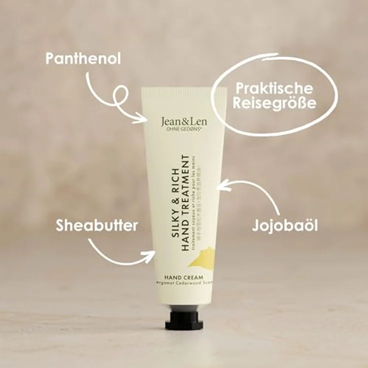 Jean & Len Mini Silky & Rich Hand Treatment, Handcreme mit Bergamot & Cedarwood, 30 ml, vegan, ohne Parabene & Silikone, praktische Reisegröße – Bild 3