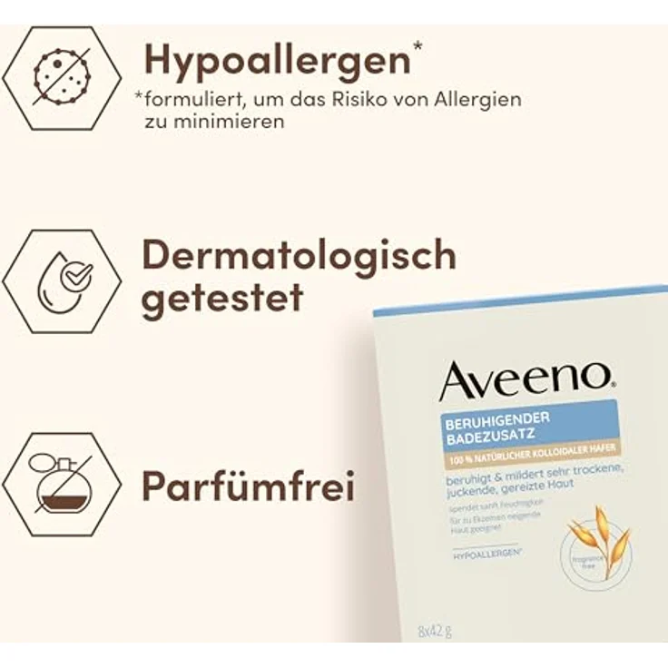 Aveeno Soothing Bath Soak Puder, Badesalz für das Bad, 8x42 g, hypoallergen, unparfümiert, spendet intensiv Feuchtigkeit – Bild 4