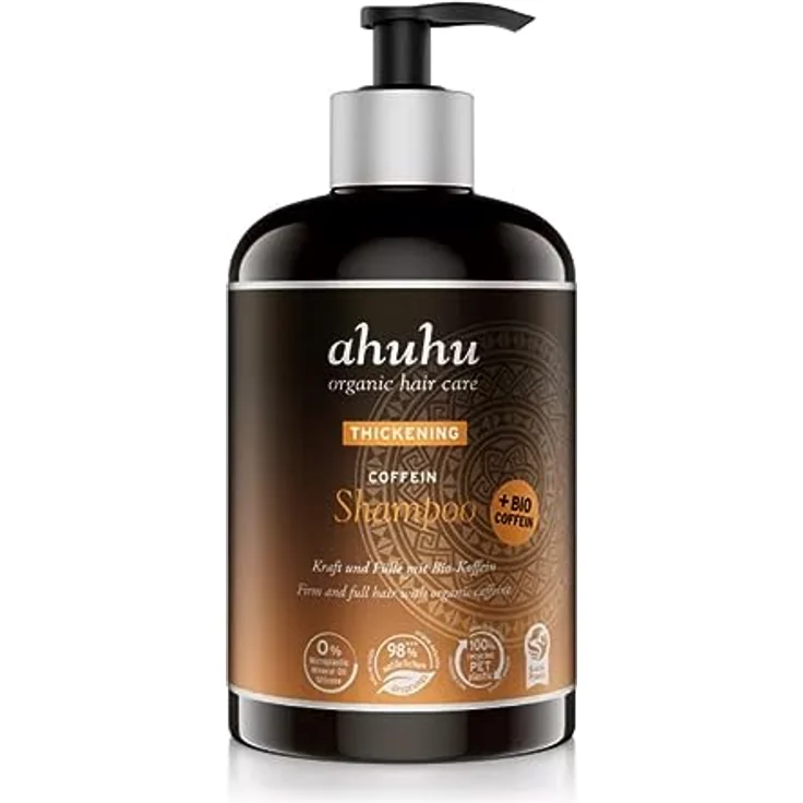 ahuhu THICKENING Coffein Shampoo XXL (500ml) - Bio-Koffein Shampoo für dickeres & kräftiges Haar, belebt die Kopfhaut & aktiviert die Haarwurzeln, Flasche aus 100% recyceltem Plastik, vegan – Bild 1