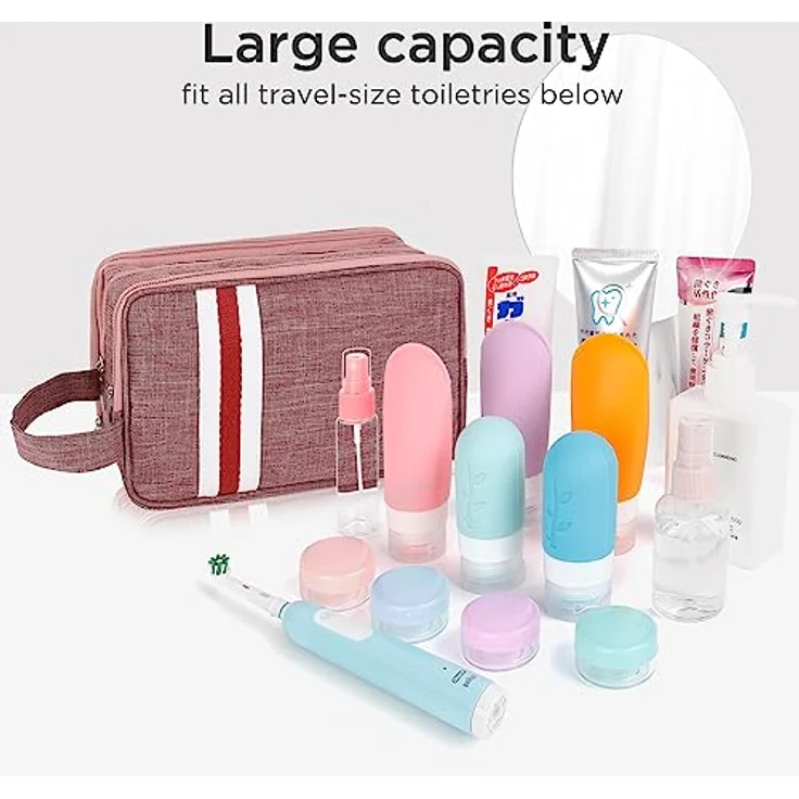 AiQInu Kulturtasche Damen, Reise Kulturbeutel Herren Oxford Tuch Wasserdicht Waschtasche Kosmetiktasche Reisezubehör Großer Stauraum (Rosa) – Bild 5