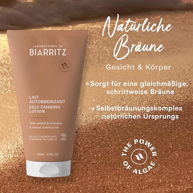 Laboratoires de Biarritz Bio-zertifizierte Feuchtigkeitsspendende Selbstbräunungsmilch für Gesicht und Körper, goldene Bräune, 150 ml – Bild 2