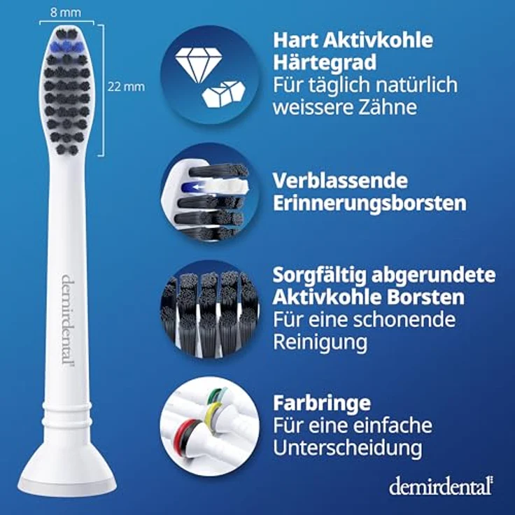 Demirdental 8er-Pack HX9058 Aufsteck-Bürsten für Philips Sonicare Ersatz-Zahnbürsten mit Aktivkohle für optimale Belagentfernung Bürsten-Köpfe hart – Bild 5