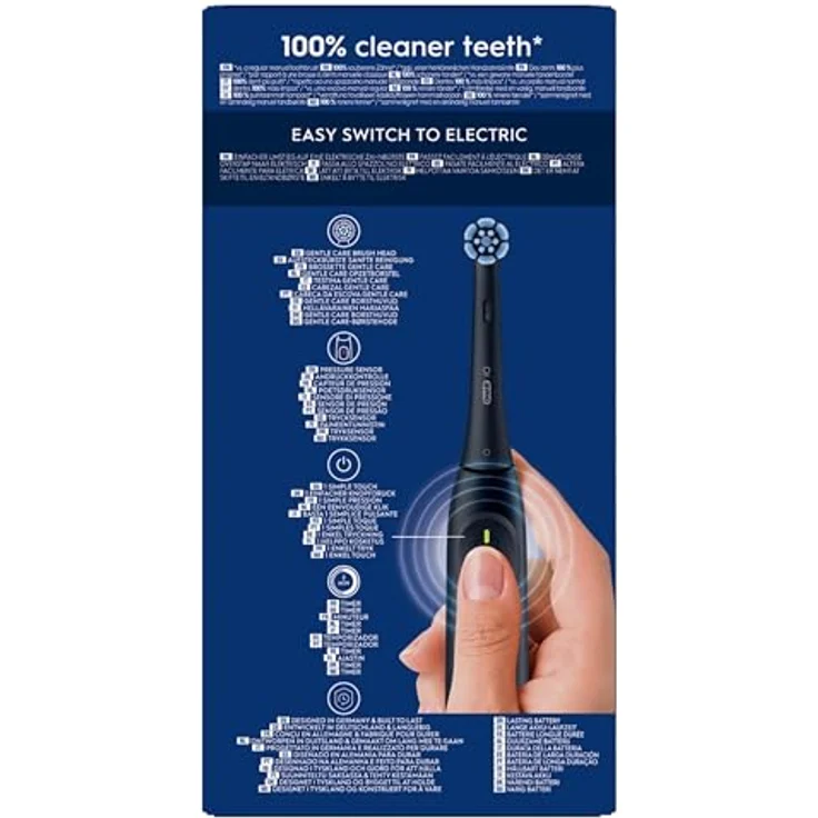 Oral-B iO 2 elektrische Zahnbürste, schwarz, 3 Reinigungsmodi, sanft für das Zahnfleisch, weiche Bürste, Zubehör, Ersatzbürste, Ladegerät – Bild 4