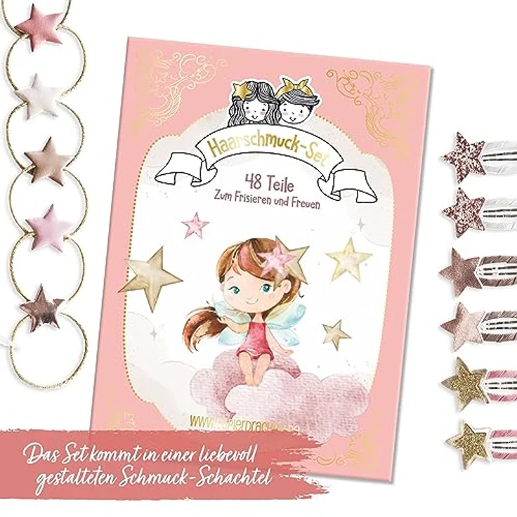 Papierdrachen Haarspangen und Haargummis Set, 48-teilig mit Glitzer und Sternen-Applikation, langlebig und robust für feine Haare, bunte Farben – Bild 2