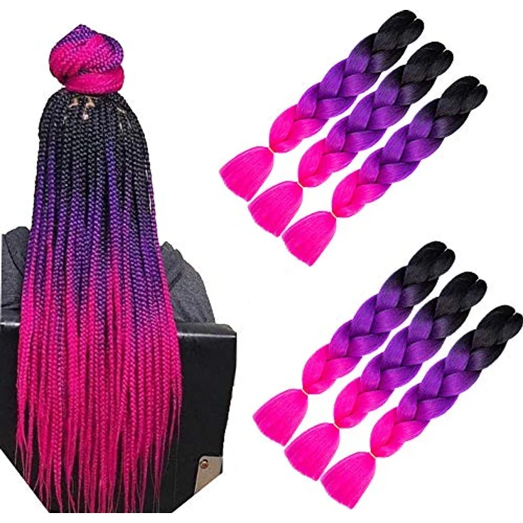 Shangxiu Rosa Jumbo-Flechthaar, 24" Kunsthaar Extensions, 6 Stück, weich und langlebig für DIY Frisuren – Bild 1