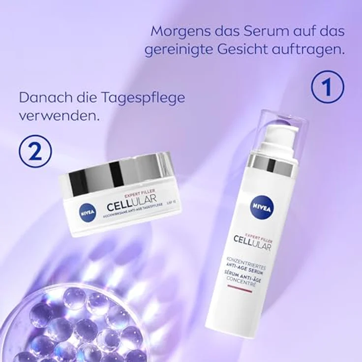 NIVEA Cellular Expert Filler Konzentriertes Anti-Age Serum, Anti Falten Serum mit Hyaluron- und Folsäure, straffende Hyaluronsäure Formel, 40 ml – Bild 5