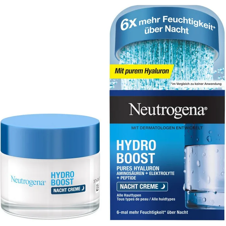 Neutrogena Hydro Boost Nachtcreme, intensiv feuchtigkeitsspendend mit 20% mehr Hyaluronsäure, 50ml